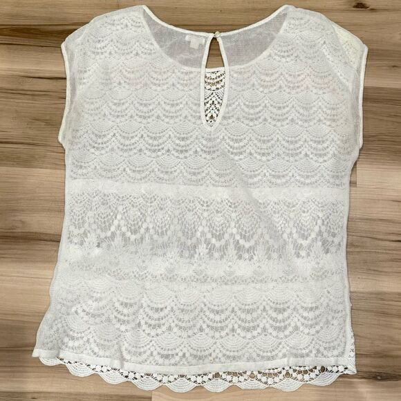 Aerie Lace Mesh Ivory Blouse Top Women’s Small - Picture 3 of 4